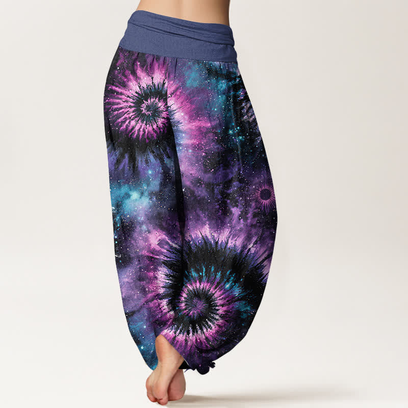 Nimara Ritual Pure Cotton Cosmic Spiral Pattern Women's Elastic Waist Harem Pants