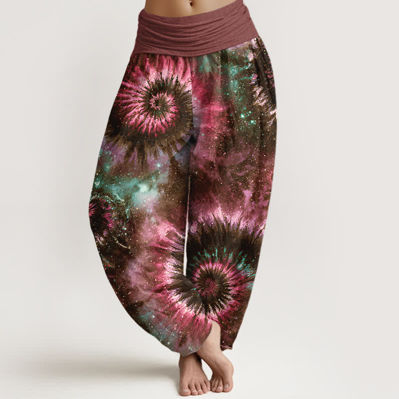 Nimara Ritual Pure Cotton Cosmic Spiral Pattern Women's Elastic Waist Harem Pants
