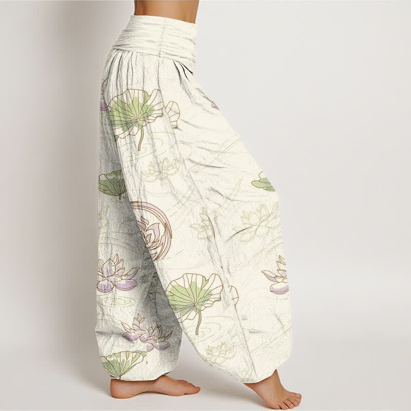 Nimara Ritual Cotton Lotus Ripple Pattern Women's Elastic Waist Harem Pants