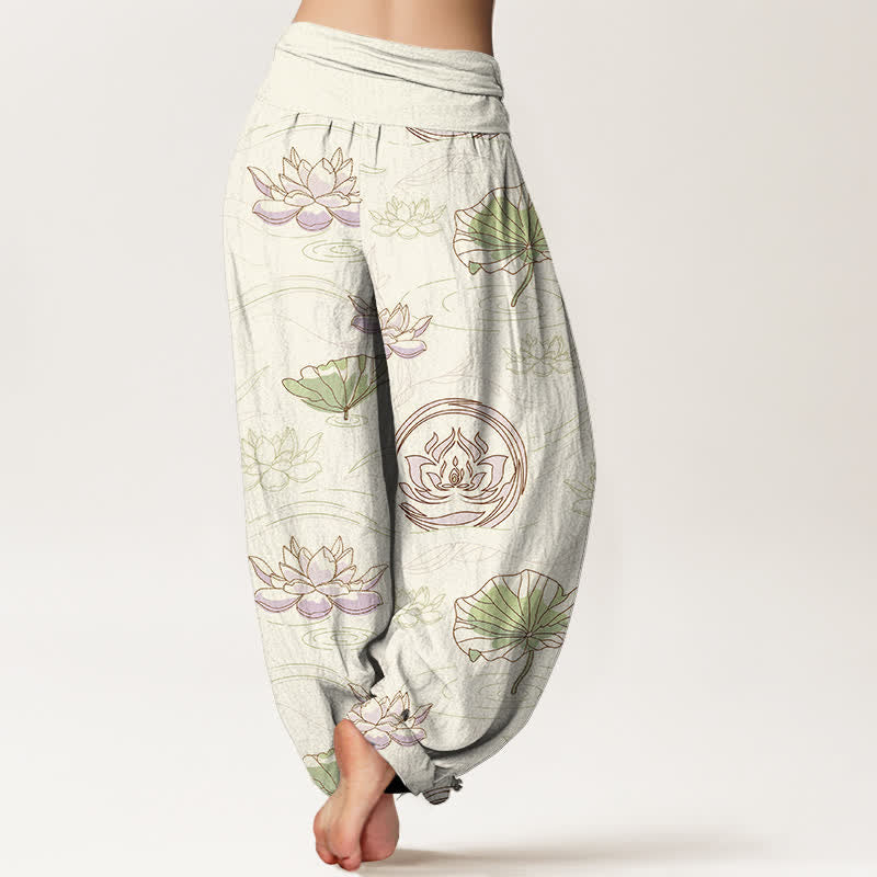 Nimara Ritual Cotton Lotus Ripple Pattern Women's Elastic Waist Harem Pants