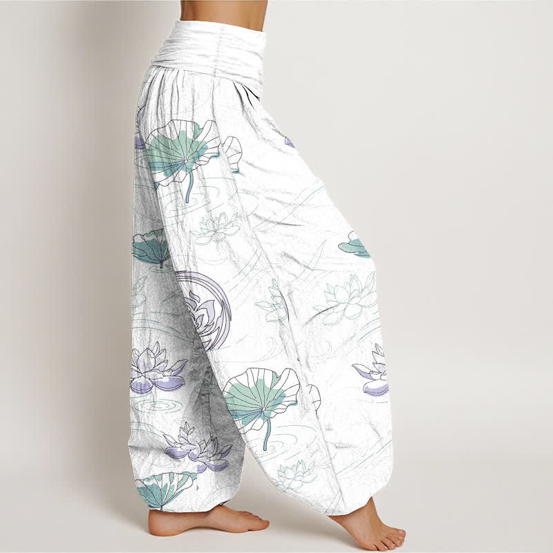 Nimara Ritual Cotton Lotus Ripple Pattern Women's Elastic Waist Harem Pants