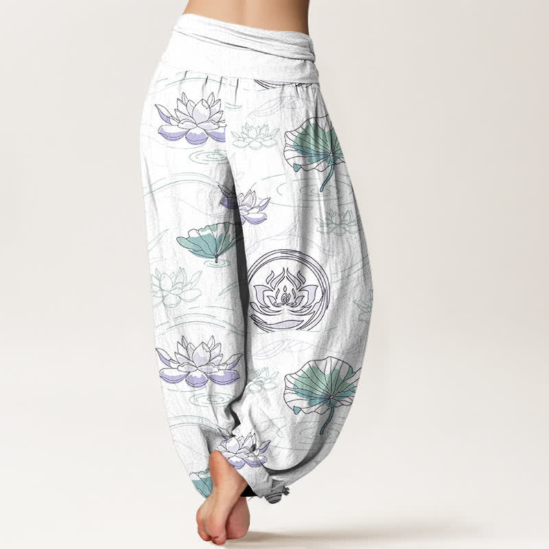 Nimara Ritual Cotton Lotus Ripple Pattern Women's Elastic Waist Harem Pants