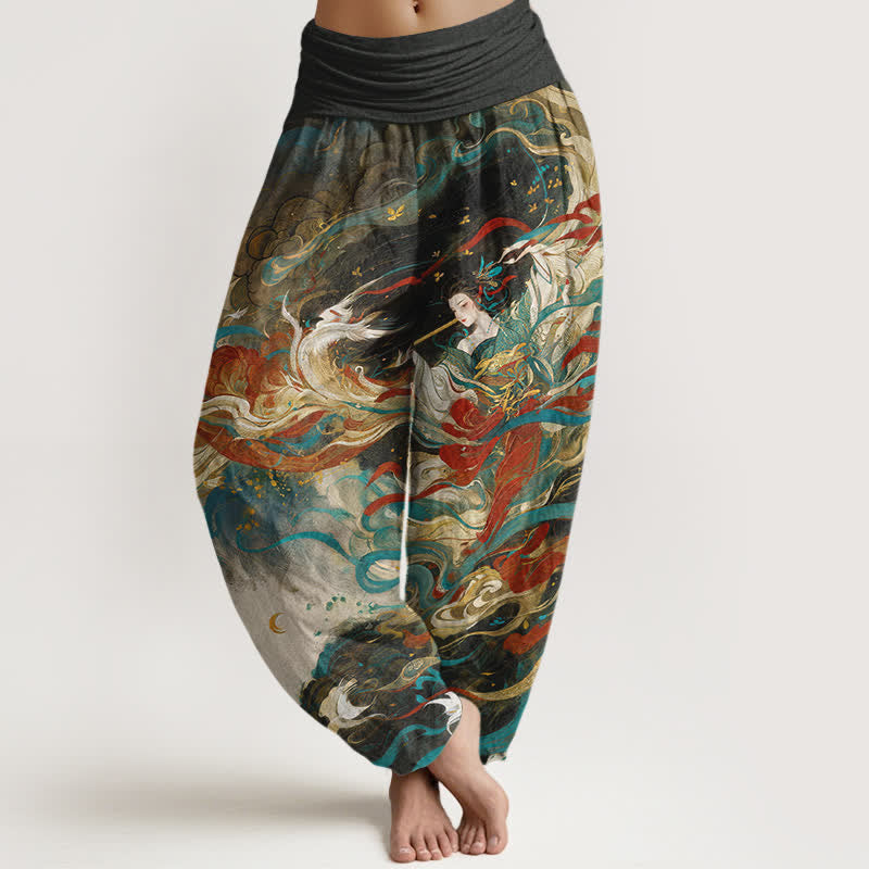 Nimara Ritual Cotton Dunhuang Oriental Figure Cloud Pattern Women's Elastic Waist Harem Pants