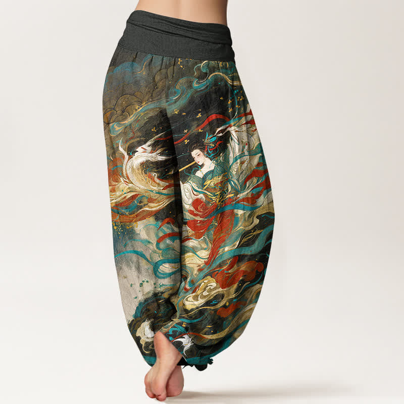 Nimara Ritual Cotton Dunhuang Oriental Figure Cloud Pattern Women's Elastic Waist Harem Pants