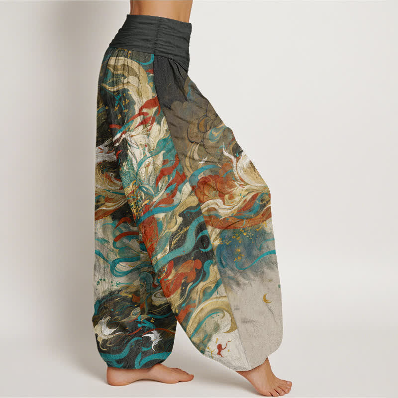 Nimara Ritual Cotton Dunhuang Oriental Figure Cloud Pattern Women's Elastic Waist Harem Pants