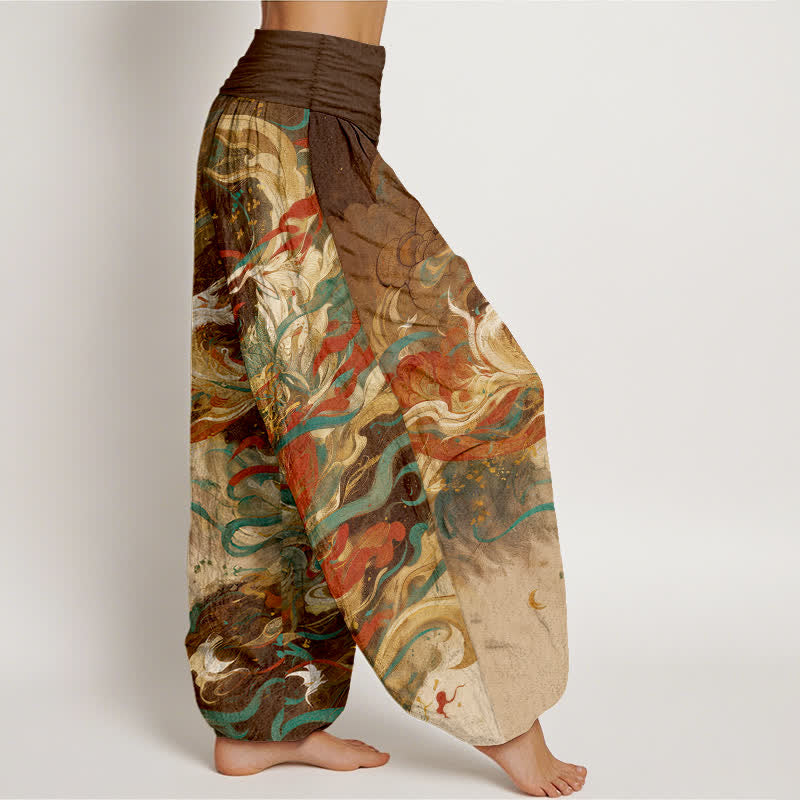 Nimara Ritual Cotton Dunhuang Oriental Figure Cloud Pattern Women's Elastic Waist Harem Pants