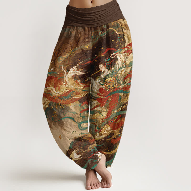 Nimara Ritual Cotton Dunhuang Oriental Figure Cloud Pattern Women's Elastic Waist Harem Pants