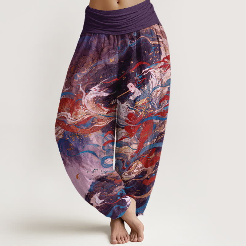 Nimara Ritual Cotton Dunhuang Oriental Figure Cloud Pattern Women's Elastic Waist Harem Pants