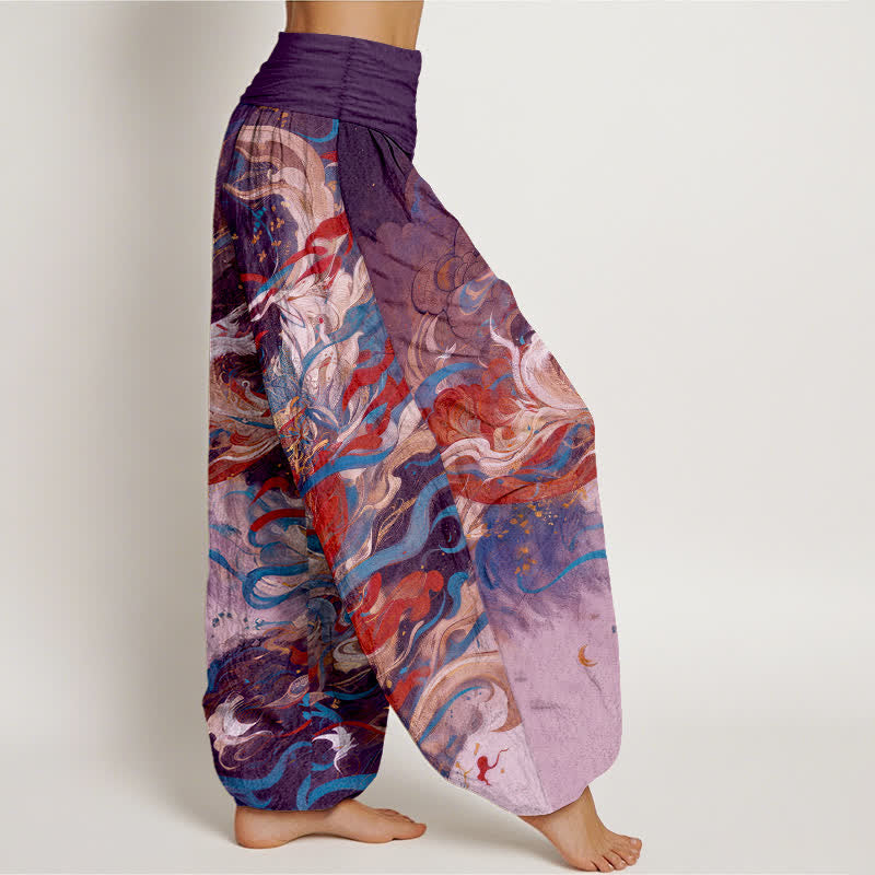 Nimara Ritual Cotton Dunhuang Oriental Figure Cloud Pattern Women's Elastic Waist Harem Pants
