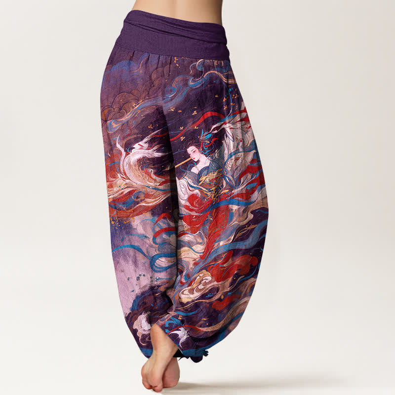 Nimara Ritual Cotton Dunhuang Oriental Figure Cloud Pattern Women's Elastic Waist Harem Pants