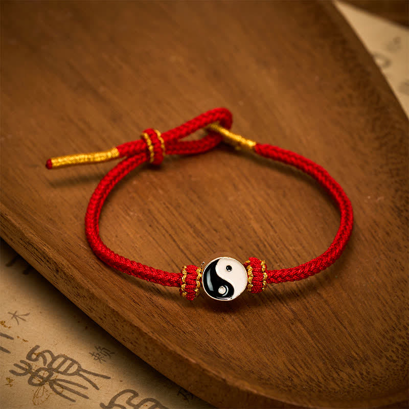Nimara Ritual Hand-Woven Yin Yang Red String Lucky Adjustable Braided Cord Bracelet
