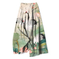 Nimara Ritual Cotton Linen Crane Lotus Pattern Women's Elastic Waist Wide Leg Pants With Pockets