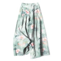 Nimara Ritual Cotton Linen Watercolor Lotus Leaves Floral Pattern Women's Elastic Waist Wide Leg Pants With Pockets