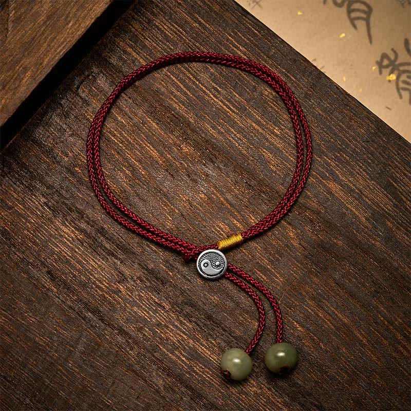 Nimara Ritual 925 Sterling Silver Handmade Round Yin Yang Protection Vintage Braided Red String Bracelet