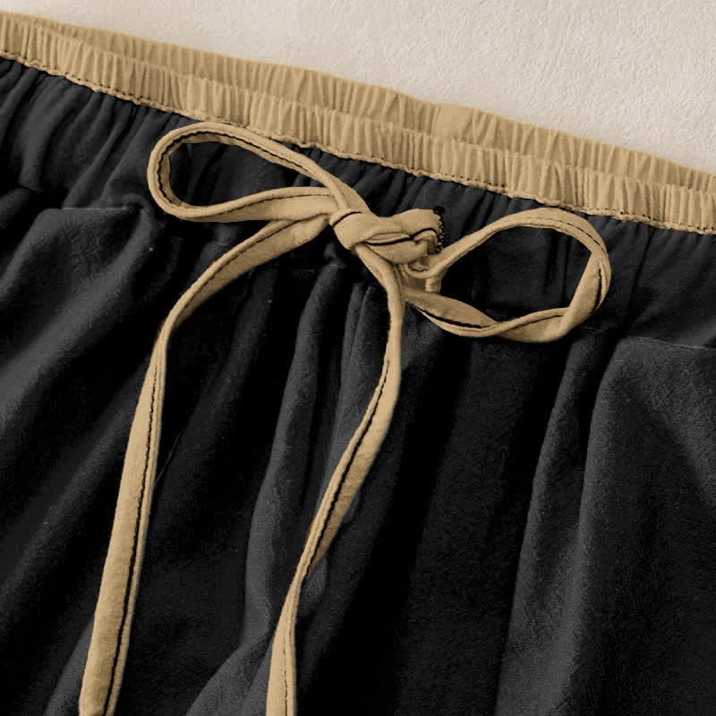Nimara Ritual Cotton Zen Bamboo Pattern Women's Elastic Waist Pants With Pockets