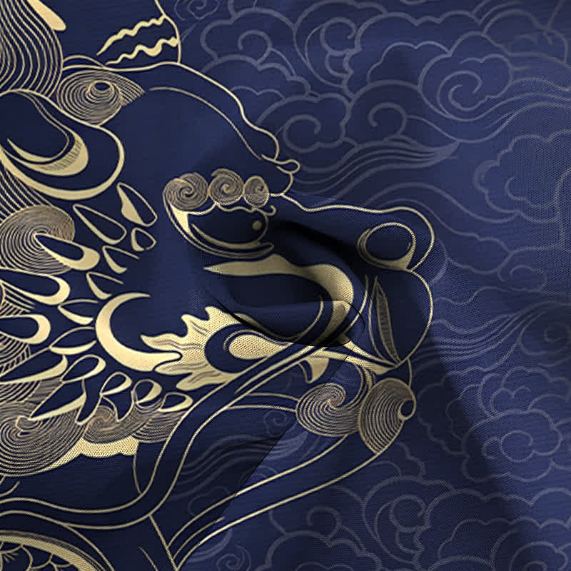 Nimara Ritual Golden Dragon Cloud Pattern Buttons Wrinkle-resistant Men's Short Sleeve Shirt