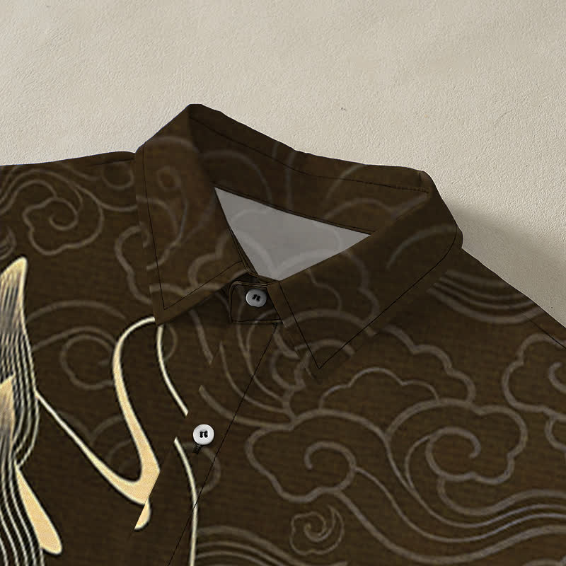 Nimara Ritual Golden Dragon Cloud Pattern Buttons Wrinkle-resistant Men's Short Sleeve Shirt