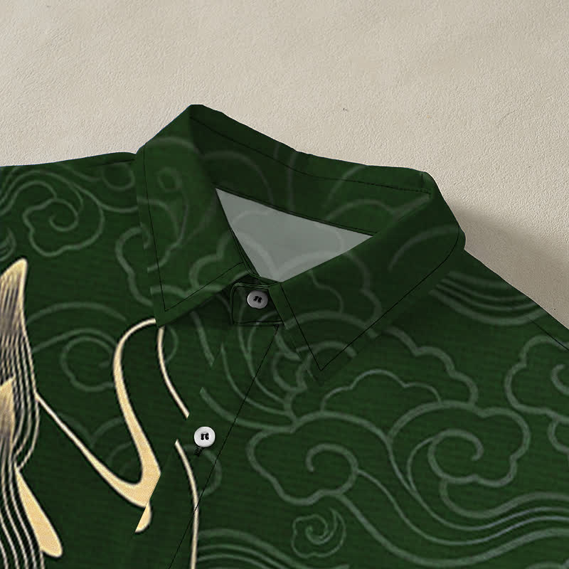 Nimara Ritual Golden Dragon Cloud Pattern Buttons Wrinkle-resistant Men's Short Sleeve Shirt