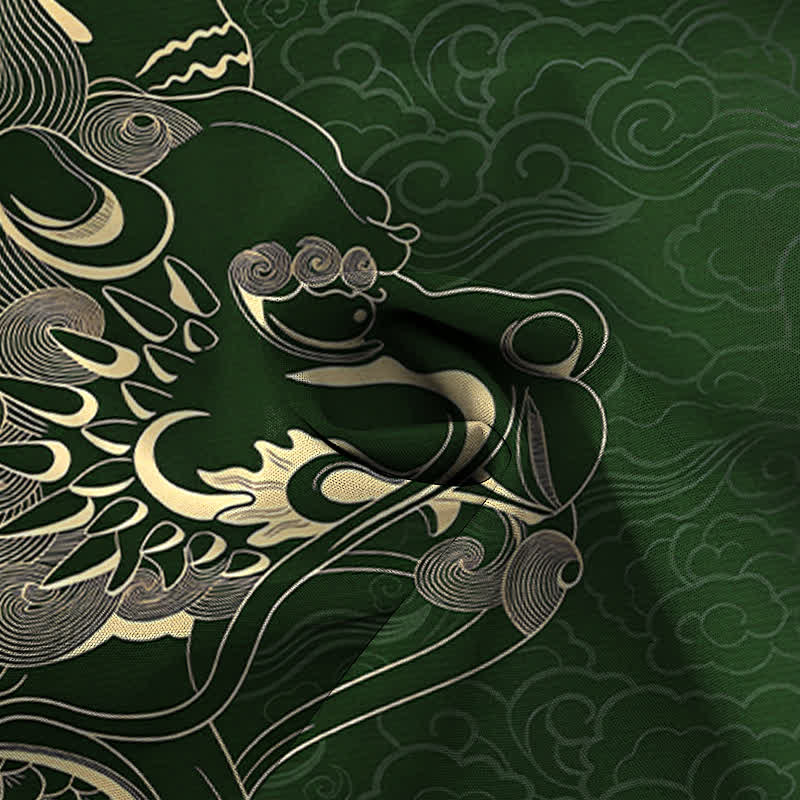 Nimara Ritual Golden Dragon Cloud Pattern Buttons Wrinkle-resistant Men's Short Sleeve Shirt