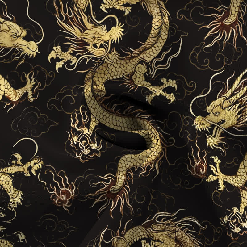 Nimara Ritual Golden Dragon Cloud Pattern Buttons Wrinkle-resistant Men's Short Sleeve Shirt