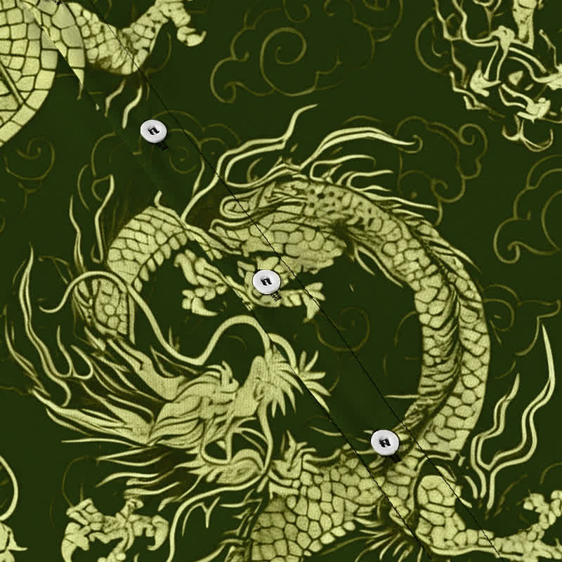 Nimara Ritual Golden Dragon Cloud Pattern Buttons Wrinkle-resistant Men's Short Sleeve Shirt