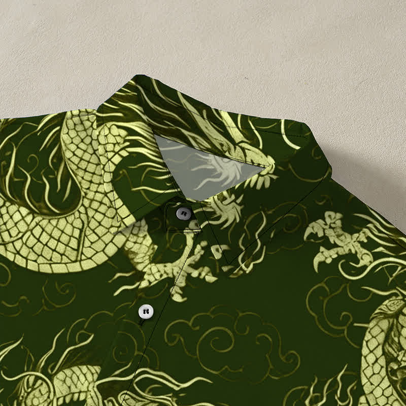 Nimara Ritual Golden Dragon Cloud Pattern Buttons Wrinkle-resistant Men's Short Sleeve Shirt