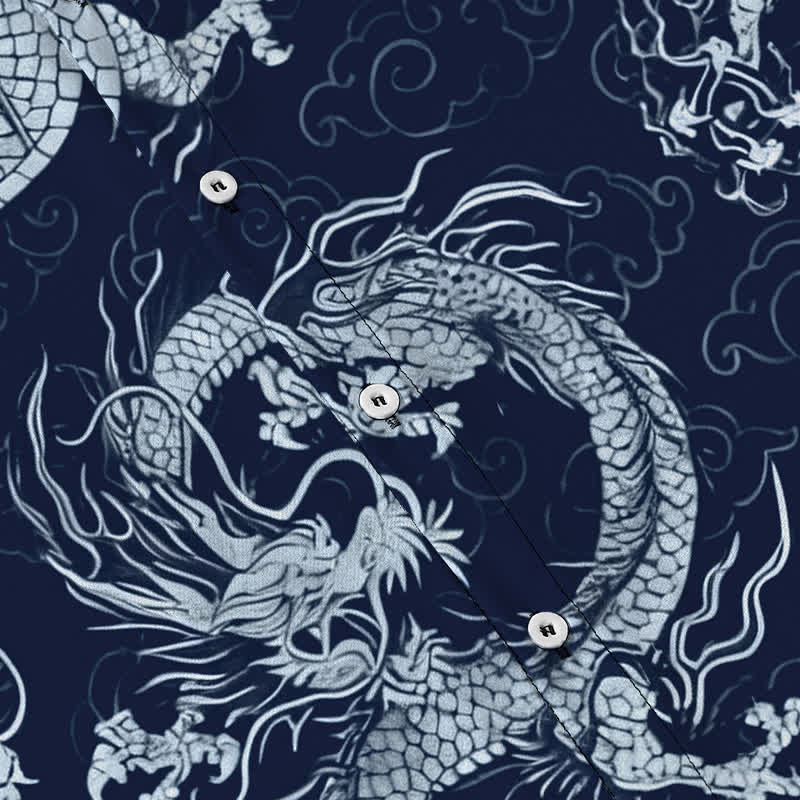 Nimara Ritual Golden Dragon Cloud Pattern Buttons Wrinkle-resistant Men's Short Sleeve Shirt