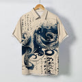 Nimara Ritual Japanese Octopus Calligraphy Pattern Buttons Wrinkle-resistant Men's Short Sleeve Shirt