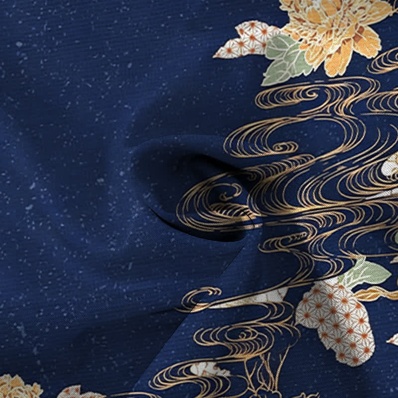 Nimara Ritual Lotus Wave Cloud Pattern Buttons Breathable Men's Short Sleeve Shirt