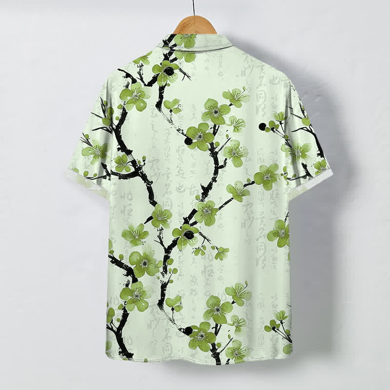 Nimara Ritual Red Plum Blossom Branch Pattern Buttons Wrinkle-resistant Men's Short Sleeve Shirt