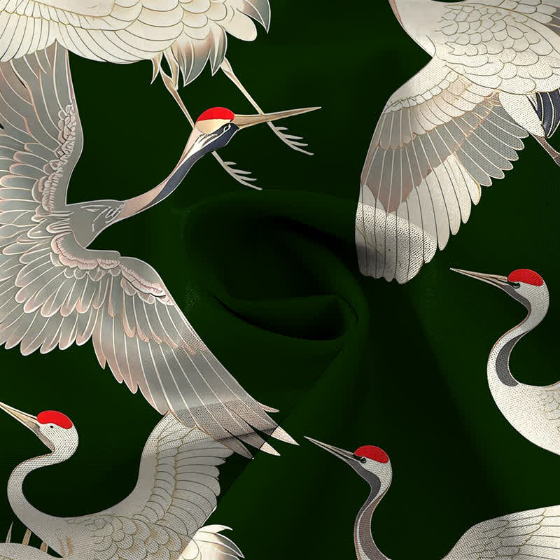Nimara Ritual Flying Red-crowned Crane Pattern Buttons Wrinkle-resistant Men's Short Sleeve Shirt