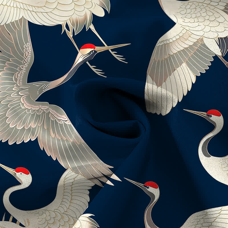 Nimara Ritual Flying Red-crowned Crane Pattern Buttons Wrinkle-resistant Men's Short Sleeve Shirt