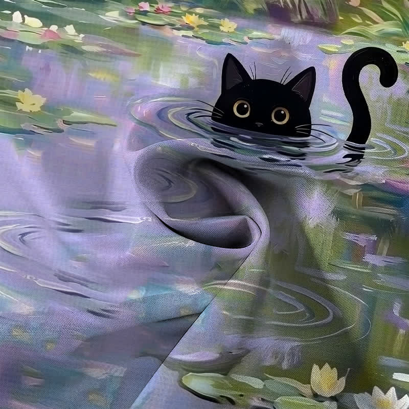Nimara Ritual Water Lily Black Cat Pattern Buttons Breathable Men's Short Sleeve Shirt