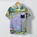 Nimara Ritual Water Lily Black Cat Pattern Buttons Breathable Men's Short Sleeve Shirt
