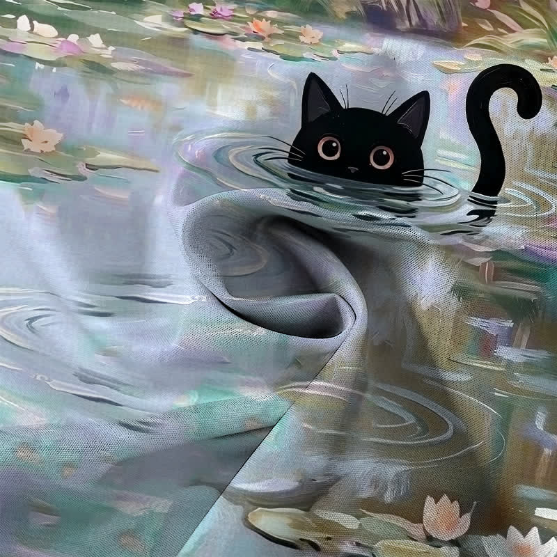 Nimara Ritual Water Lily Black Cat Pattern Buttons Breathable Men's Short Sleeve Shirt