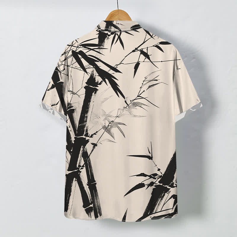 Nimara Ritual Ink Bamboo Pattern Buttons Wrinkle-resistant Men's Short Sleeve Shirt