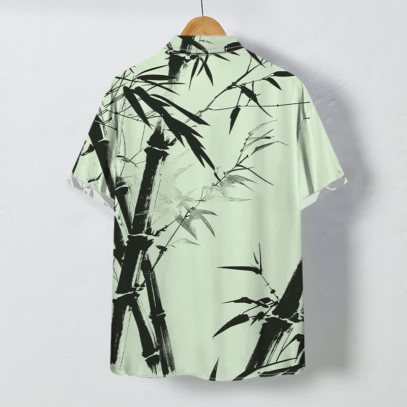 Nimara Ritual Ink Bamboo Pattern Buttons Wrinkle-resistant Men's Short Sleeve Shirt