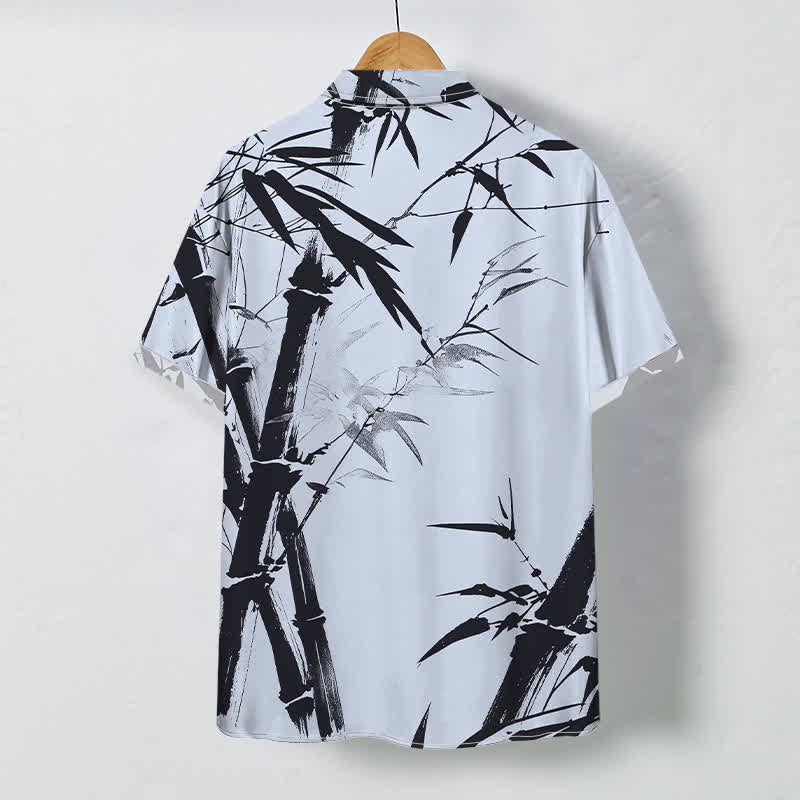 Nimara Ritual Ink Bamboo Pattern Buttons Wrinkle-resistant Men's Short Sleeve Shirt