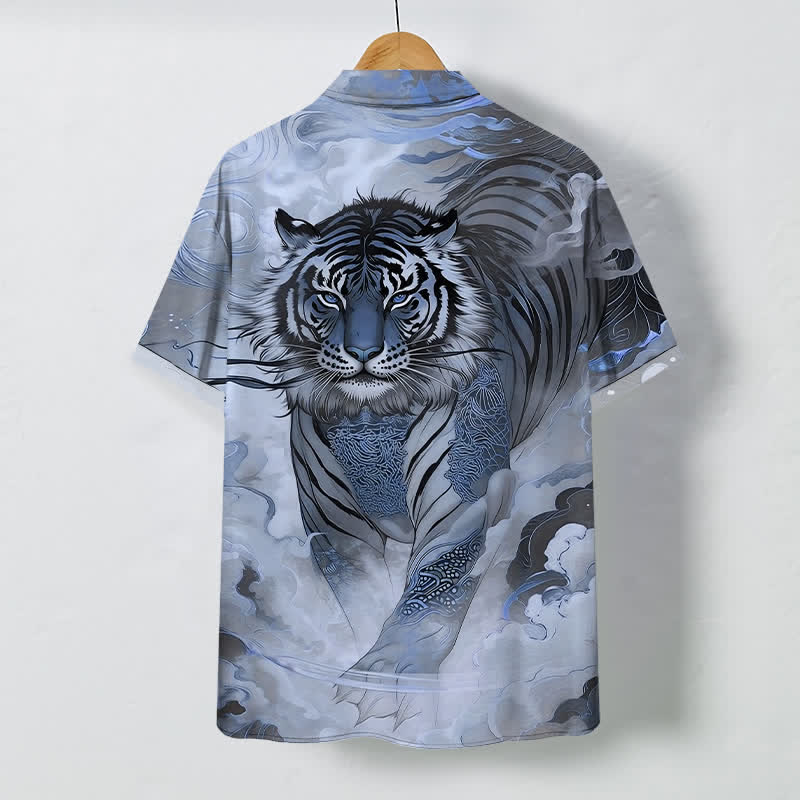 Nimara Ritual Tiger Cloud Wave Pattern Buttons Wrinkle-resistant Men's Short Sleeve Shirt