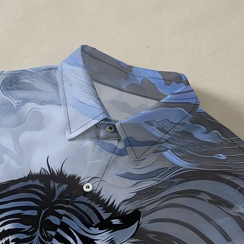 Nimara Ritual Tiger Cloud Wave Pattern Buttons Wrinkle-resistant Men's Short Sleeve Shirt