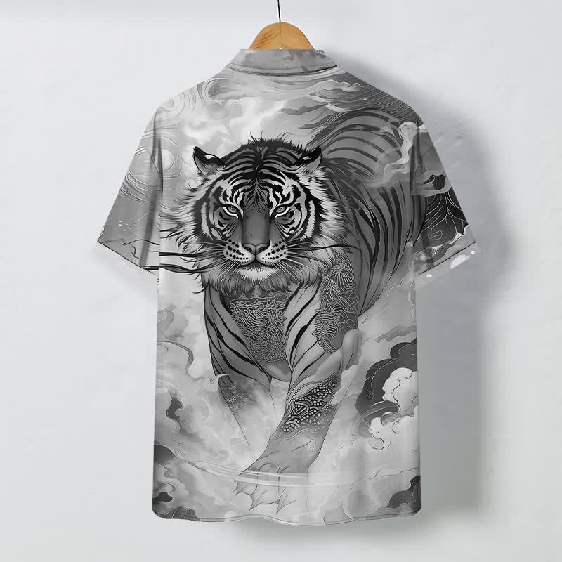 Nimara Ritual Tiger Cloud Wave Pattern Buttons Wrinkle-resistant Men's Short Sleeve Shirt