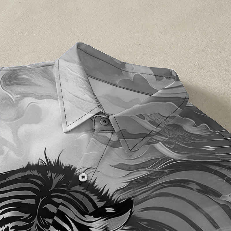 Nimara Ritual Tiger Cloud Wave Pattern Buttons Wrinkle-resistant Men's Short Sleeve Shirt