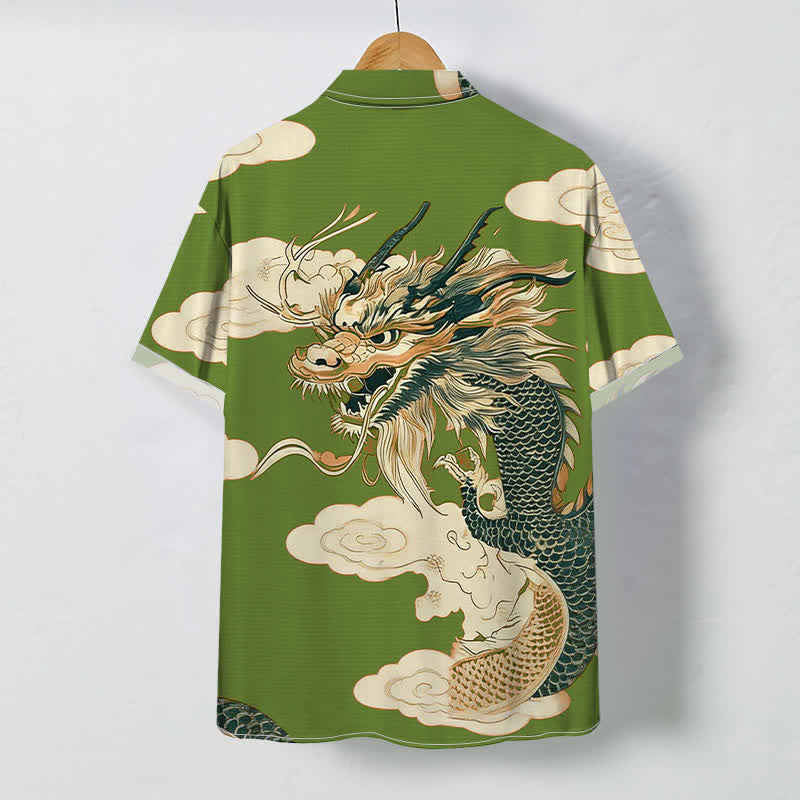 Nimara Ritual Chinese Dragon Cloud Pattern Buttons Wrinkle-resistant Men's Short Sleeve Shirt