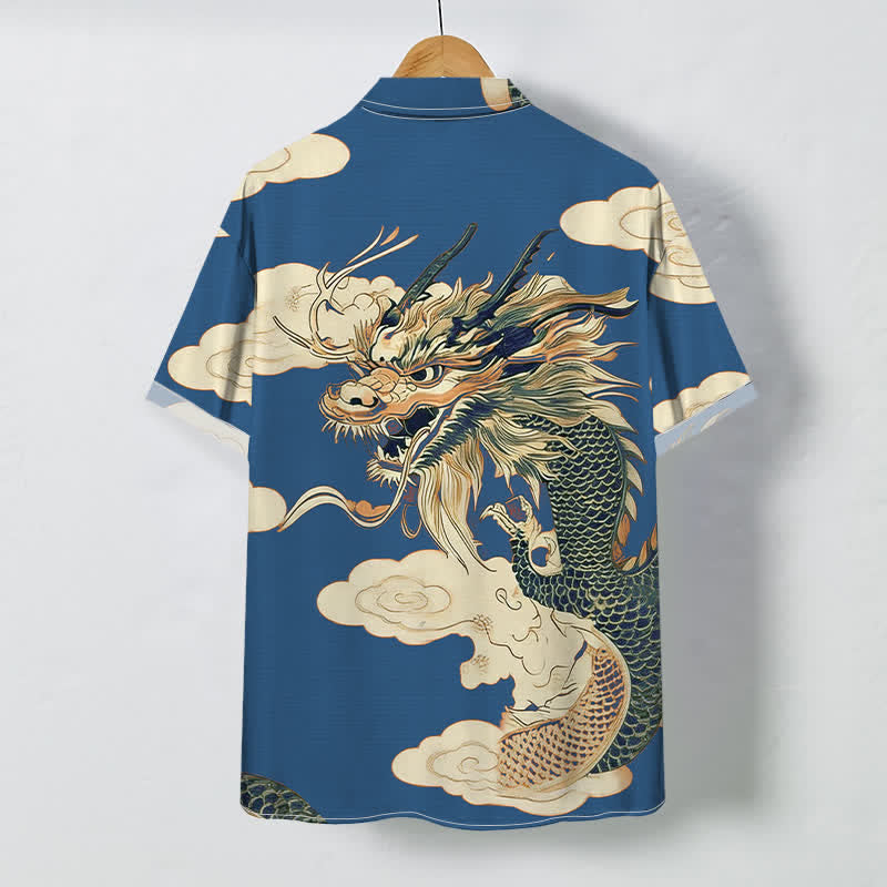 Nimara Ritual Chinese Dragon Cloud Pattern Buttons Wrinkle-resistant Men's Short Sleeve Shirt