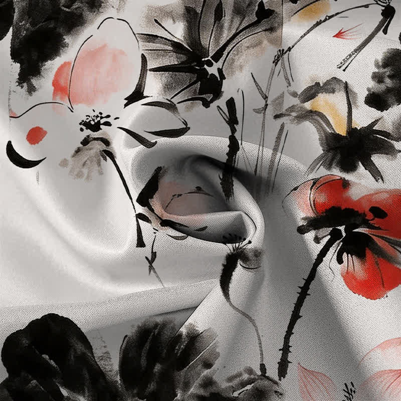 Nimara Ritual Ink Floral Blossom Pattern Buttons Breathable Men's Short Sleeve Shirt
