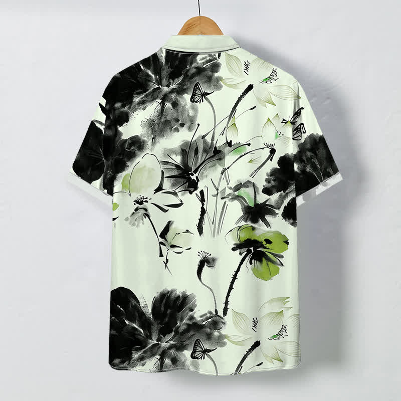 Nimara Ritual Ink Floral Blossom Pattern Buttons Breathable Men's Short Sleeve Shirt