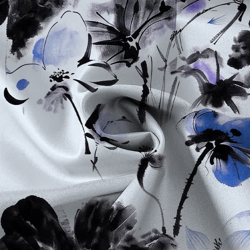 Nimara Ritual Ink Floral Blossom Pattern Buttons Breathable Men's Short Sleeve Shirt