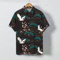 Nimara Ritual Crane Pine Blossom Cloud Pattern Buttons Breathable Men's Short Sleeve Shirt