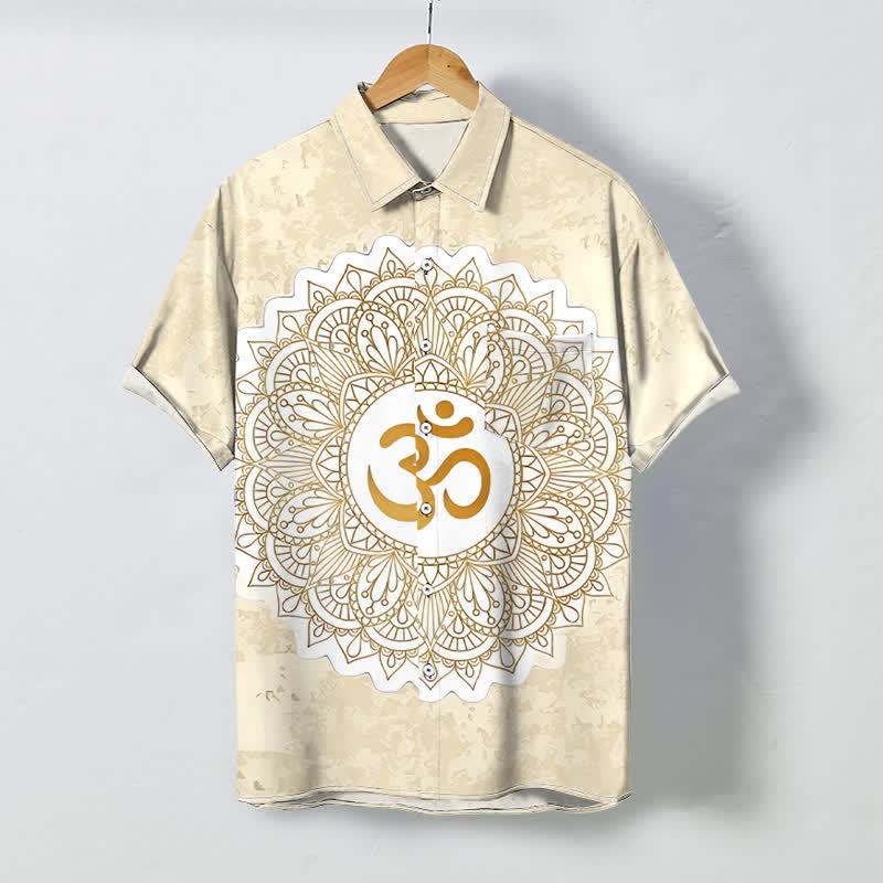 Nimara Ritual Om Mandala Pattern Buttons Breathable Men's Short Sleeve Shirt