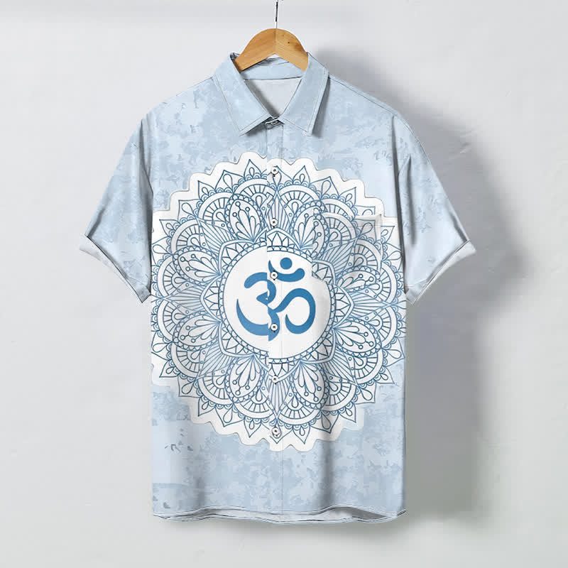 Nimara Ritual Om Mandala Pattern Buttons Breathable Men's Short Sleeve Shirt